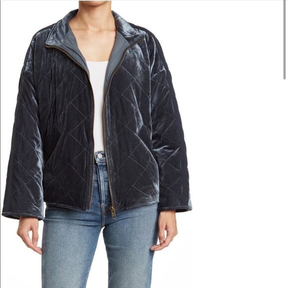Avec Les Filles Quilted Velvet Charcoal Navy Jacket NEW - Picture 8 of 8